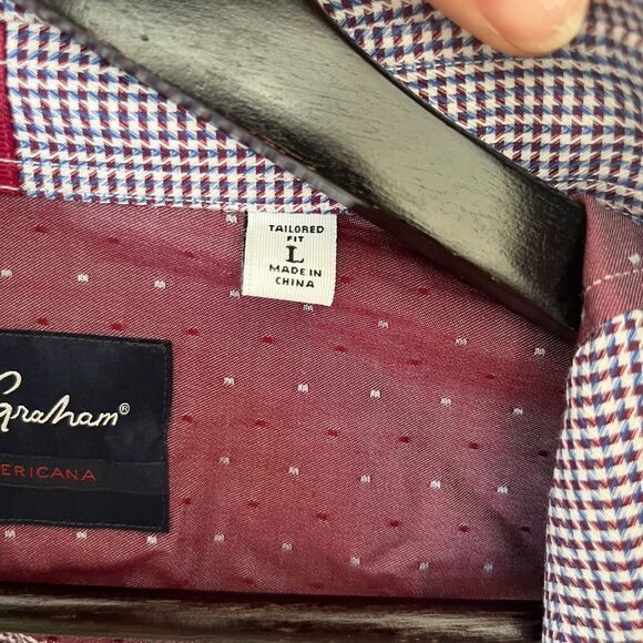 Robert Graham Burgundy Blue Small Pattern Contrasting Floral Cuffs Dress Shirt - Picture 5 of 11